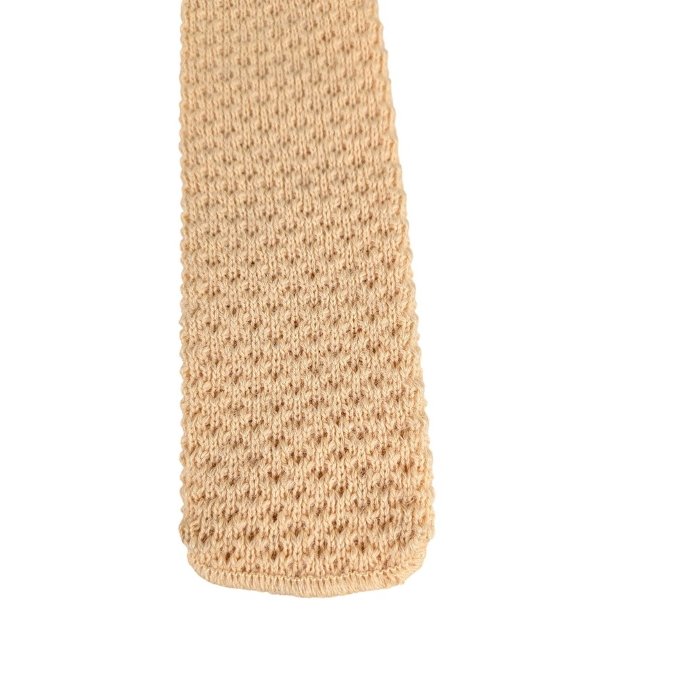VTG Briar Pride of England Knit Necktie Yellow Peach 100% Wool Square End 52x2